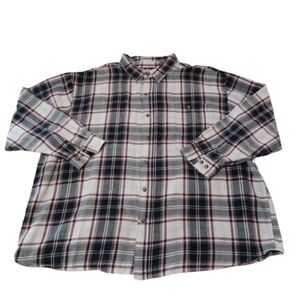 BLUE MOUNTAIN Big Mens 4XL Plaid Cotton Gray Long Sleeve Button Front Shirt Top